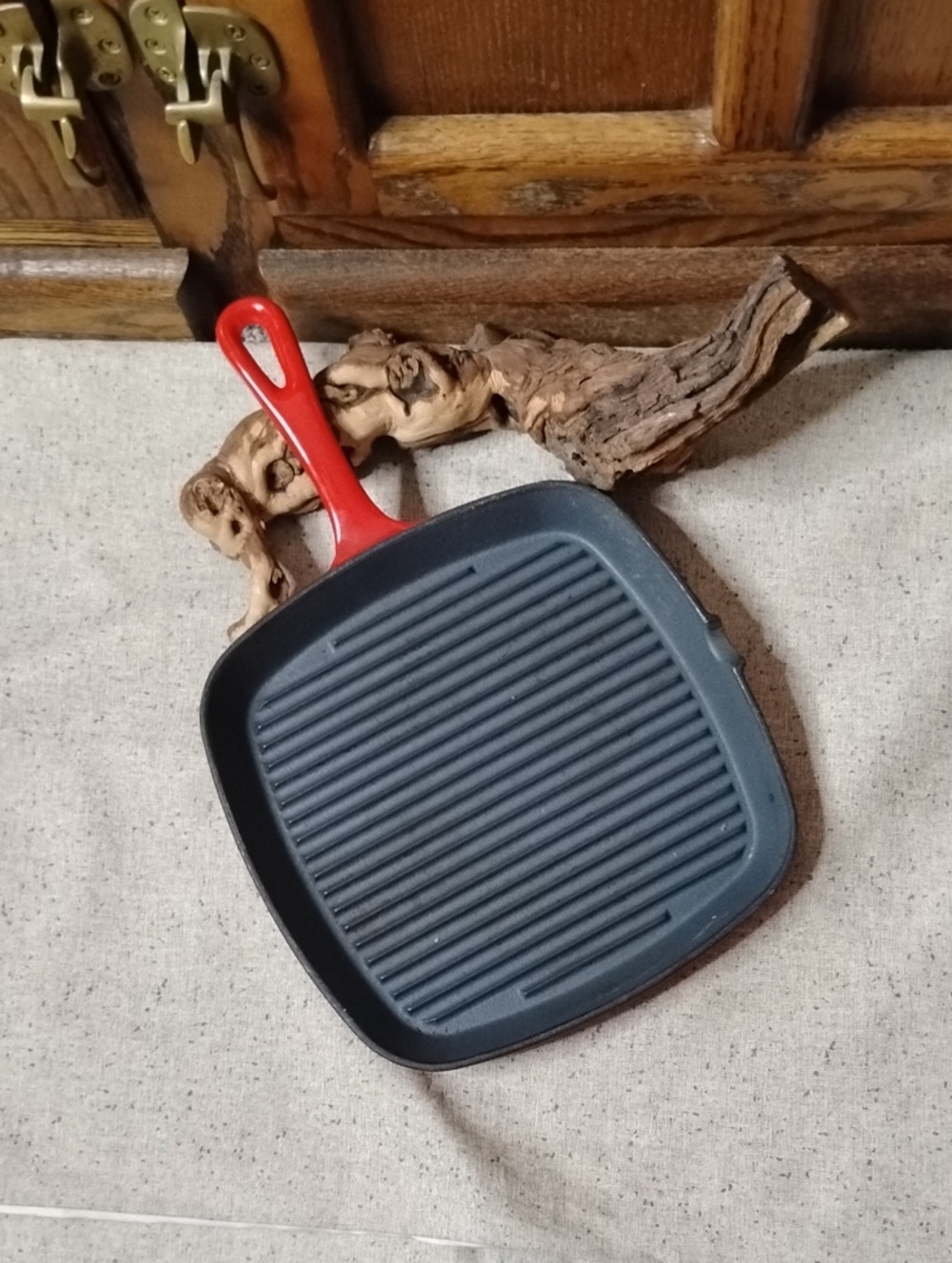 Cuisinart Red- EnamelSquare Grill Pan - Ribbed Cast Iron Surface